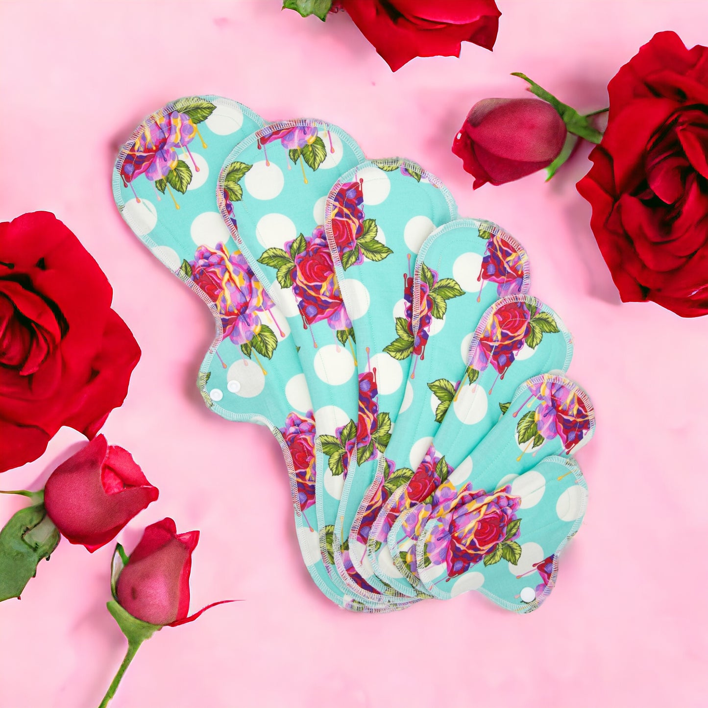 Melting Roses Teal - Washable Cloth Pad - SEVERAL SIZES